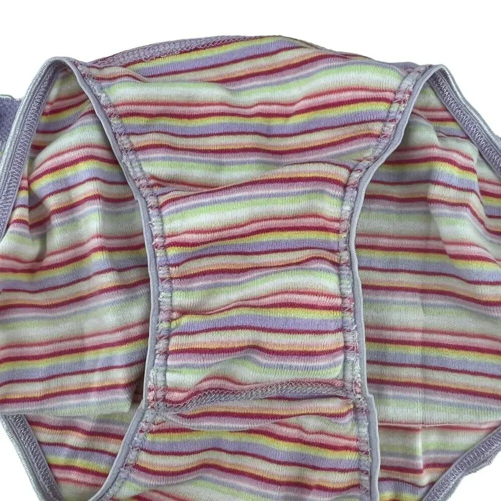 Vintage Delicates Panty colorful Stripe Hi Leg Cotton Bikini Womens Size Small